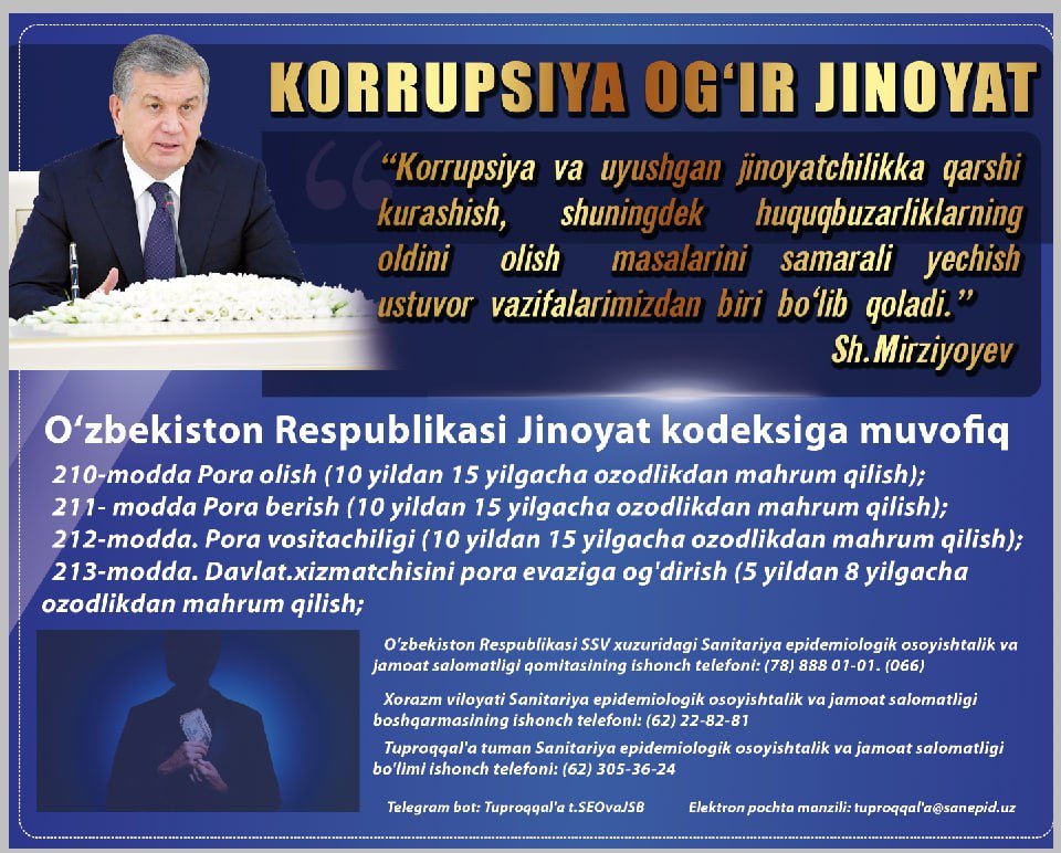 Aloqa kanallari orqali korrupsiyaviy xatti-harakatlar to‘g‘risida kelib tushgan xabarlarni qabul qilish va ko‘rib chiqish reglamenti.