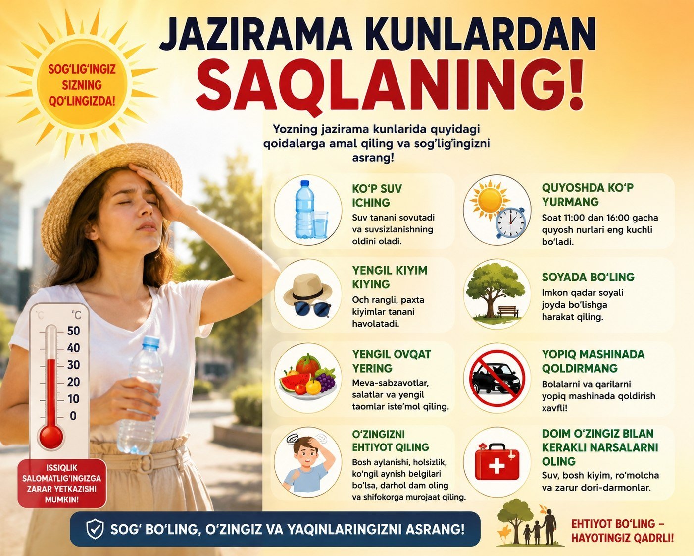 Jazirama kunlarida sog‘lig‘ingizni asrang va ehtiyot choralariga amal qiling!